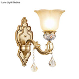 Contemporary Gold Wall Sconce With Faceted Crystal Finial - Bell Design