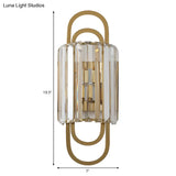 Contemporary Gold Wall Sconce With Tri-Sided Glass Rods - 2 Light Cylinder Fixture For Bedroom
