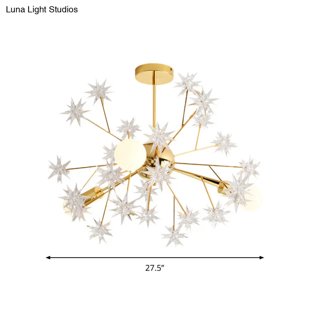 Contemporary Golden Sputnik Chandelier: 3-Light Metal Pendant Lamp With Star Accent