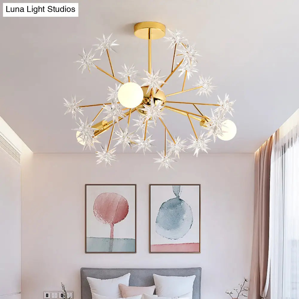Contemporary Golden Sputnik Chandelier: 3-Light Metal Pendant Lamp With Star Accent