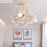 Contemporary Golden Sputnik Chandelier: 3-Light Metal Pendant Lamp With Star Accent
