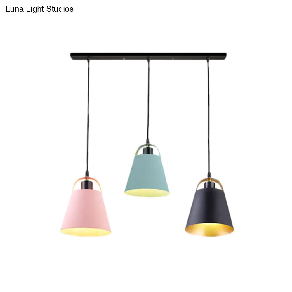 Contemporary Gray/Blue Metallic Pendant Light Fixture With 3 Bulbs For Living Room Ceiling