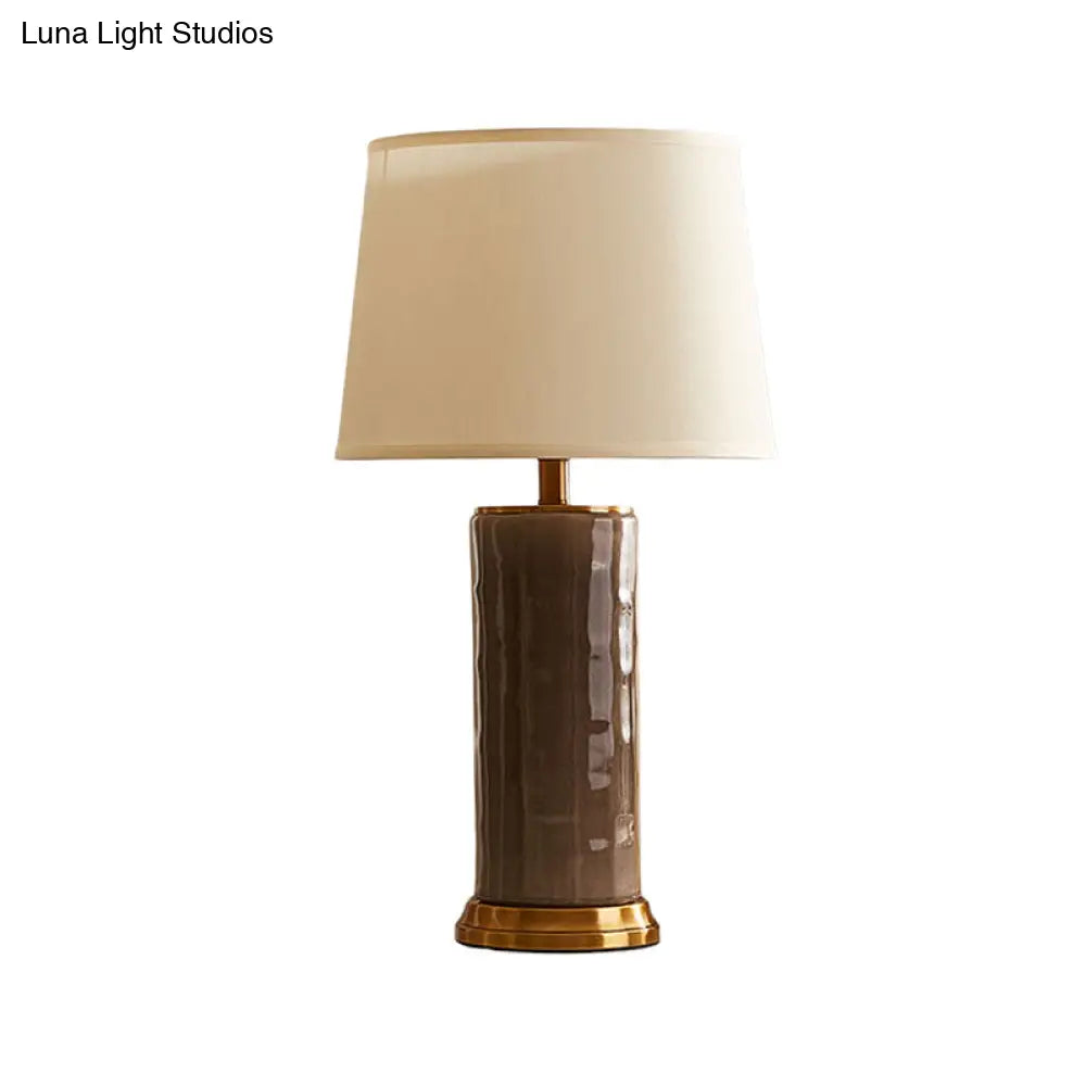 Contemporary Green/Coffee Barrel Reading Book Light Stylish 1-Head Task Lighting With Fabric Shade