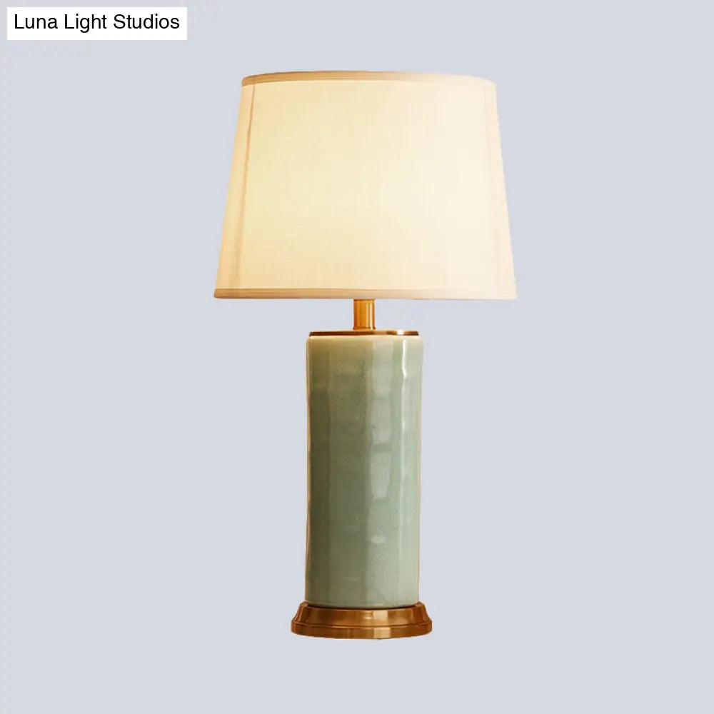 Contemporary Green/Coffee Barrel Reading Book Light Stylish 1-Head Task Lighting With Fabric Shade