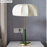 Contemporary Green/White Fabric Table Lamp With Metal Base - Shaded Task Lighting 1 Head