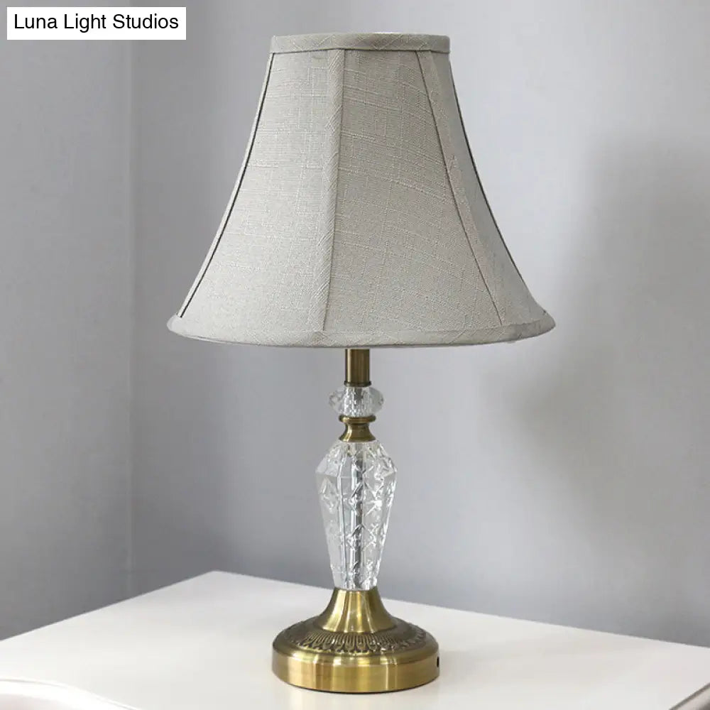 Contemporary Grey Nightstand Lamp With Bell Crystal Panel And Task Lighting