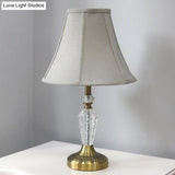 Contemporary Grey Nightstand Lamp With Bell Crystal Panel And Task Lighting