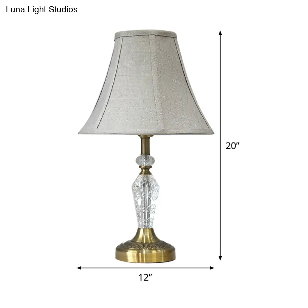 Contemporary Grey Nightstand Lamp With Bell Crystal Panel And Task Lighting