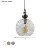 Contemporary Hammered Glass Pendant Light for Boutique Kitchen - 1 Bulb Globe Suspension Light