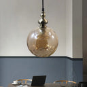 Contemporary Hammered Glass Pendant Light for Boutique Kitchen - 1 Bulb Globe Suspension Light Amber