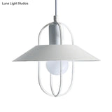 Contemporary Hanging Light With Metal Shade - 1 Black/Pink/White Lantern Suspension