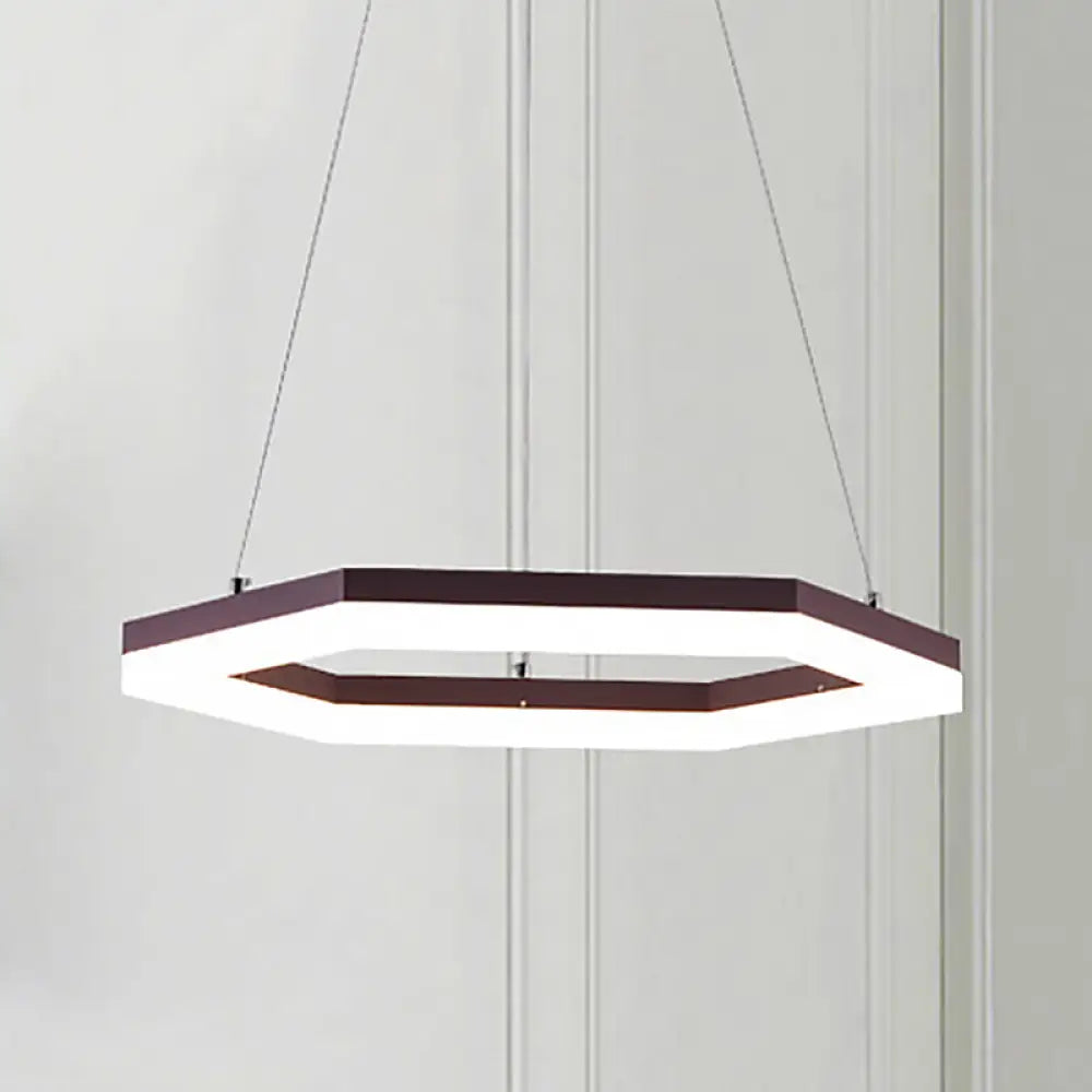 Contemporary Hexagon Acrylic Chandelier - 1/2/3 Lights Khaki Led White/Warm Light