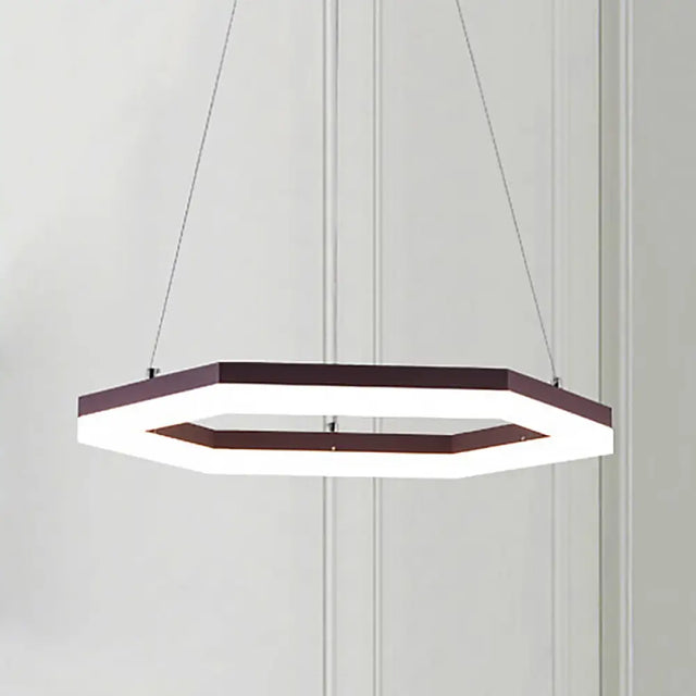 Contemporary Hexagon Acrylic Chandelier - 1/2/3 Lights Khaki Led White/Warm Light