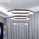 Contemporary Hexagon Acrylic Chandelier - 1/2/3 Lights Khaki Led White/Warm Light