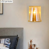 Contemporary Indoor Brass Wall Sconce With Glass Shade - Single Light Mount Lamp For Living Room