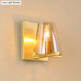 Contemporary Indoor Brass Wall Sconce With Glass Shade - Single Light Mount Lamp For Living Room