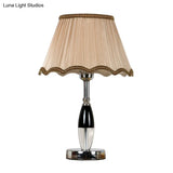 Contemporary K9 Crystal Scalloped Nightstand Lamp: 1-Bulb Beige Night Table Lighting
