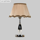 Contemporary K9 Crystal Scalloped Nightstand Lamp: 1-Bulb Beige Night Table Lighting