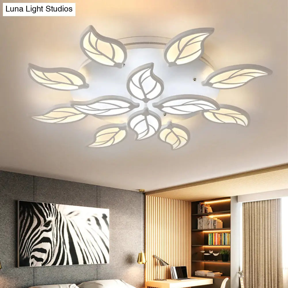 Contemporary Leaf Acrylic Flushmount Light Fixture - Led Ceiling In White/Warm/Natural (6/9/12