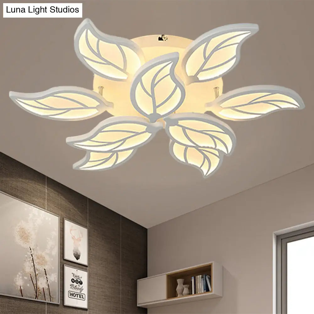 Contemporary Leaf Acrylic Flushmount Light Fixture - Led Ceiling In White/Warm/Natural (6/9/12