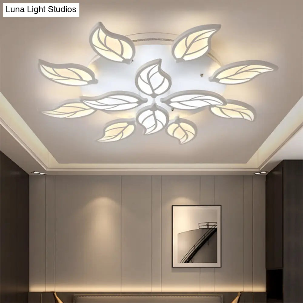 Contemporary Leaf Acrylic Flushmount Light Fixture - Led Ceiling In White/Warm/Natural (6/9/12