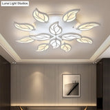 Contemporary Leaf Acrylic Flushmount Light Fixture - Led Ceiling In White/Warm/Natural (6/9/12