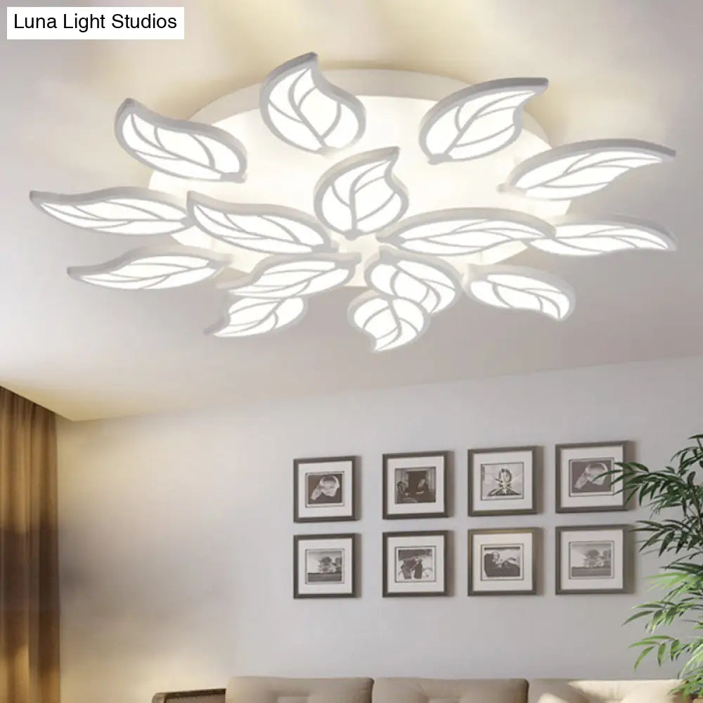 Contemporary Leaf Acrylic Flushmount Light Fixture - Led Ceiling In White/Warm/Natural (6/9/12