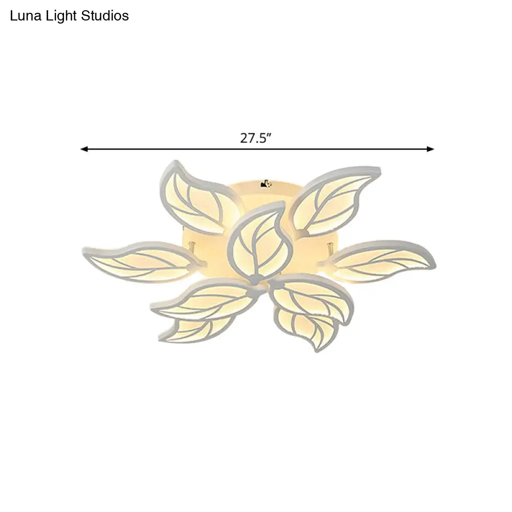 Contemporary Leaf Acrylic Flushmount Light Fixture - Led Ceiling In White/Warm/Natural (6/9/12