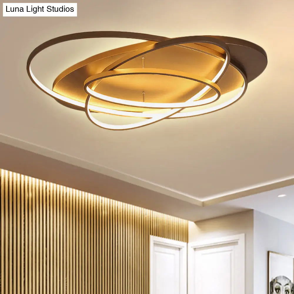 Contemporary Led Acrylic Flush Mount Ceiling Lamp - 21’/29.5’/34’ Wide Black/Brown Warm/White Light