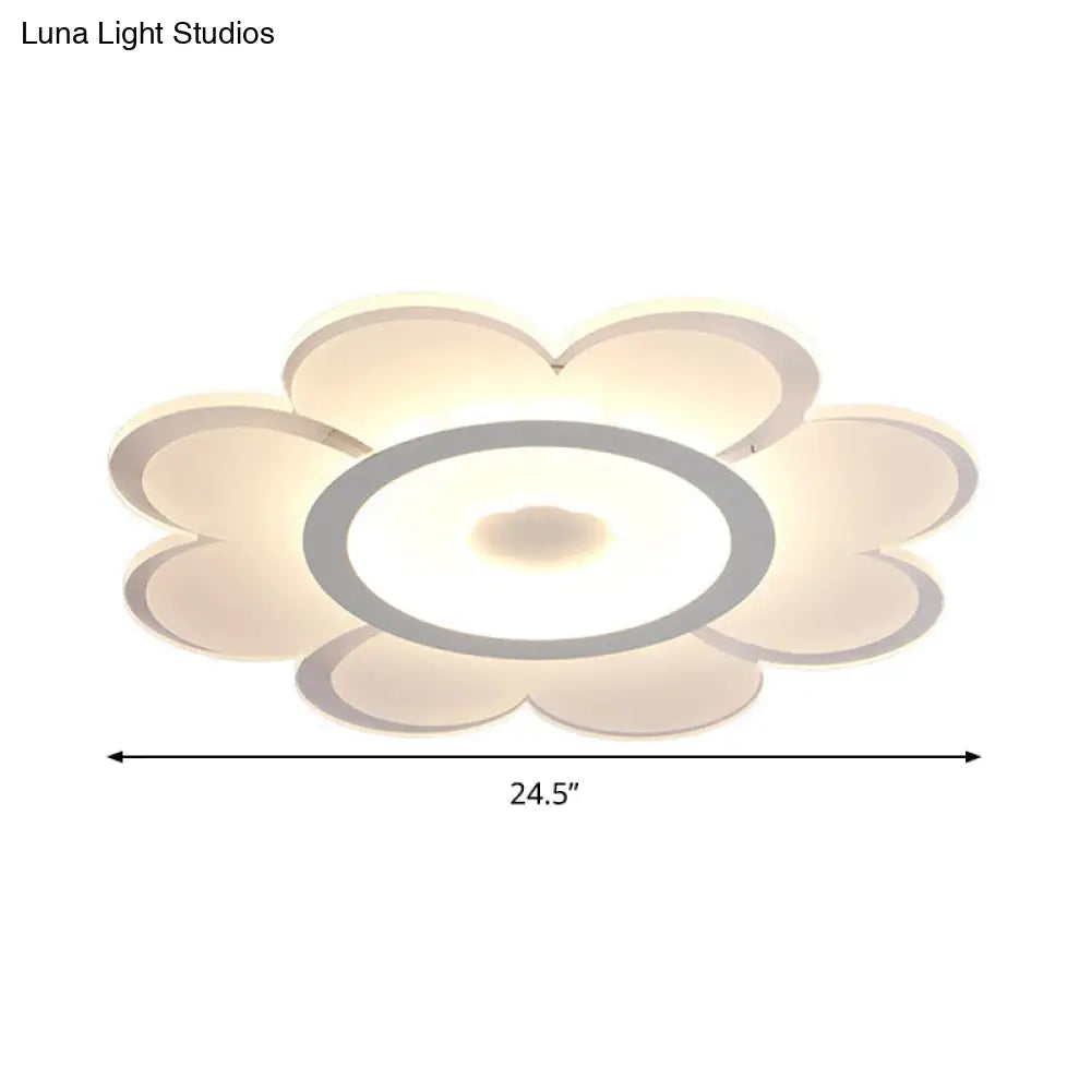 Contemporary Led Acrylic Flushmount Ceiling Lamp - White Flower Design Stepless Remote Dimming