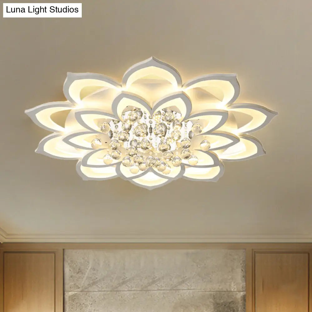 Contemporary Led Acrylic Flushmount Ceiling Light With Crystal Drop In Warm/White - 27’/31.5’ W