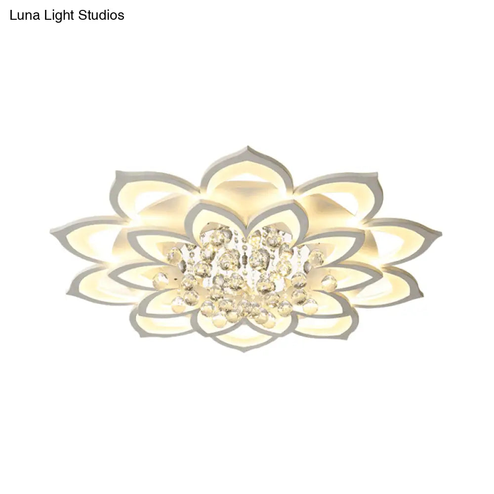 Contemporary Led Acrylic Flushmount Ceiling Light With Crystal Drop In Warm/White - 27’/31.5’ W