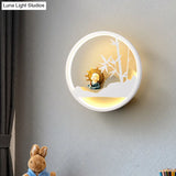 Contemporary Led Acrylic Ring Wall Sconce Lighting With Charming Girl/Bear/Little Monk Deco - White