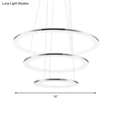 Contemporary Led Acrylic Round Ceiling Pendant Chandelier - 1/2/3-Head Silver Warm/White Light