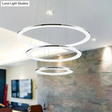 Contemporary Led Acrylic Round Ceiling Pendant Chandelier - 1/2/3-Head Silver Warm/White Light