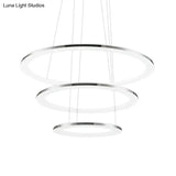Contemporary Led Acrylic Round Ceiling Pendant Chandelier - 1/2/3-Head Silver Warm/White Light