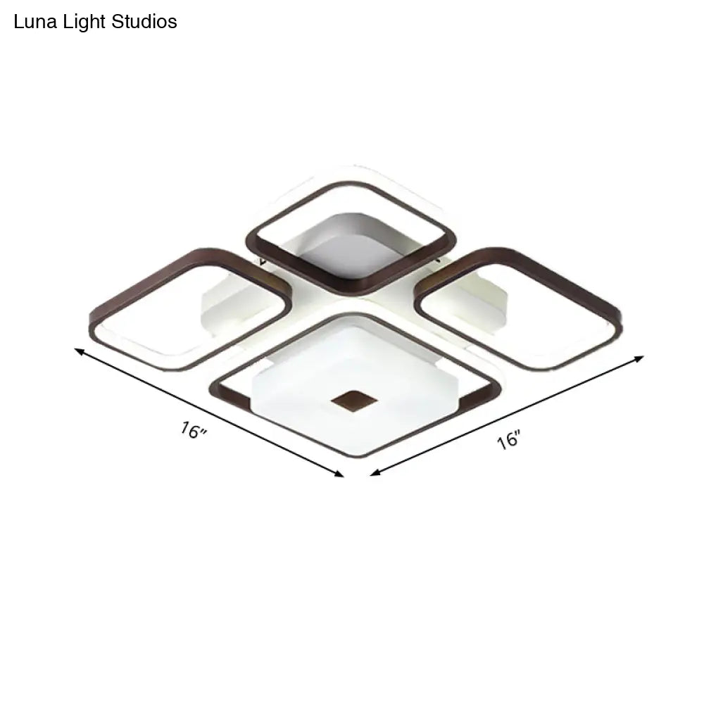 Contemporary Led Aluminum Flush Mount Bedroom Light - Square/Rectangular Frame Coffee White
