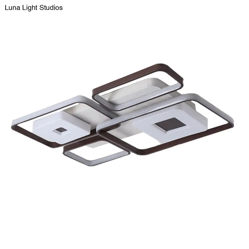Contemporary Led Aluminum Flush Mount Bedroom Light - Square/Rectangular Frame Coffee White