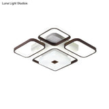Contemporary Led Aluminum Flush Mount Bedroom Light - Square/Rectangular Frame Coffee White