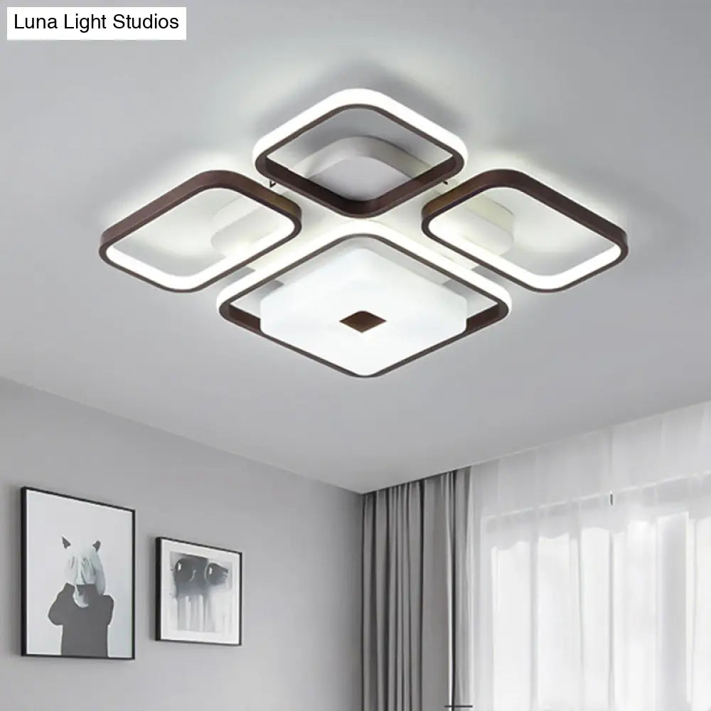 Contemporary Led Aluminum Flush Mount Bedroom Light - Square/Rectangular Frame Coffee White