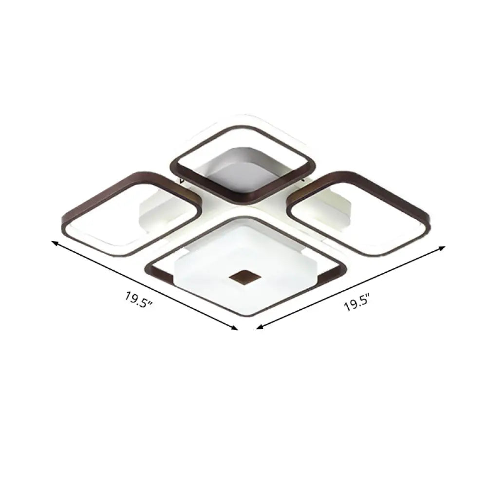 Contemporary Led Aluminum Flush Mount Bedroom Light - Square/Rectangular Frame Coffee White