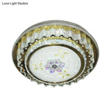 Contemporary Led Bedroom Ceiling Fixture - Crystal Blocks Round Flush Mount In Stainless-Steel