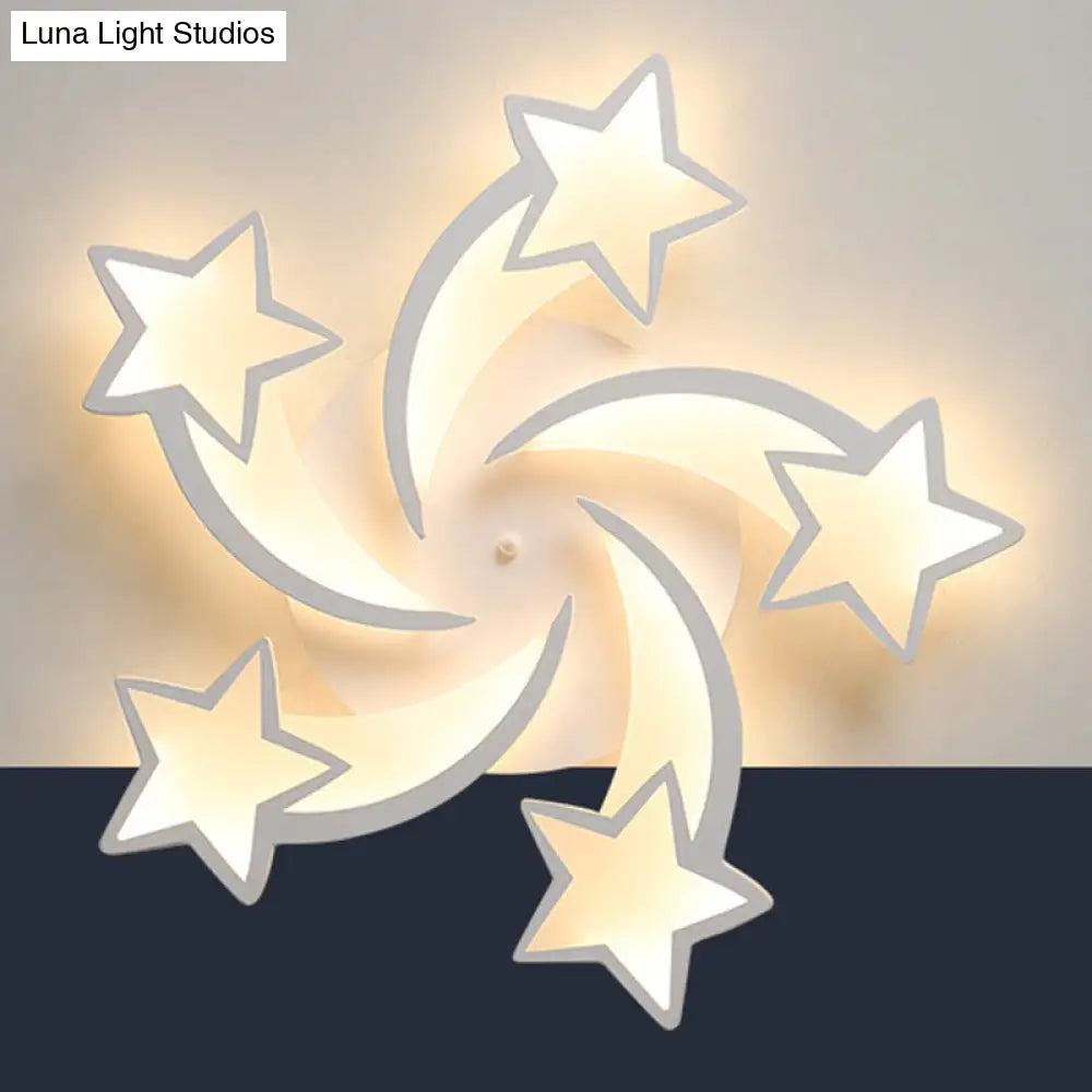 Contemporary Led Bedroom Ceiling Mount Light In White With Acrylic Stars Flush Design