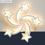Contemporary Led Bedroom Ceiling Mount Light In White With Acrylic Stars Flush Design