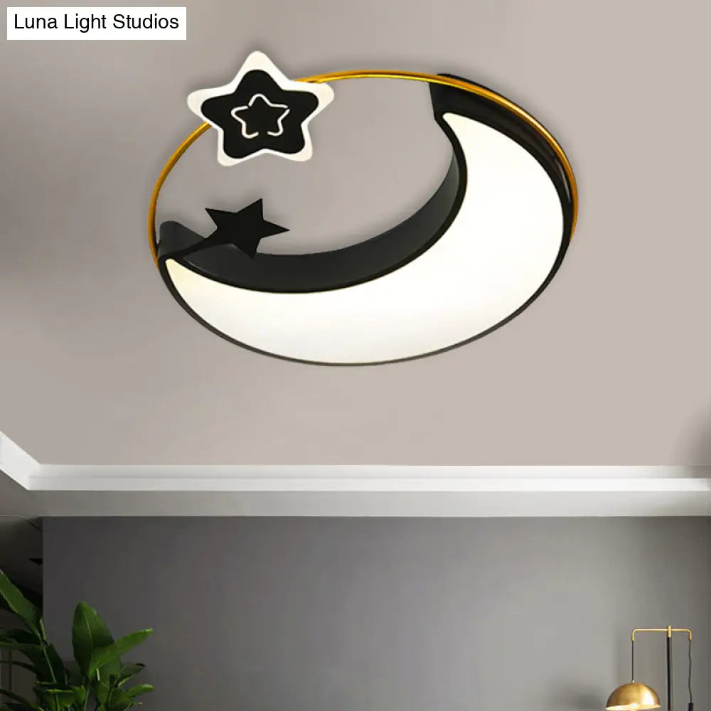 Contemporary Led Black Moon And Star Flushmount Ceiling Fixture