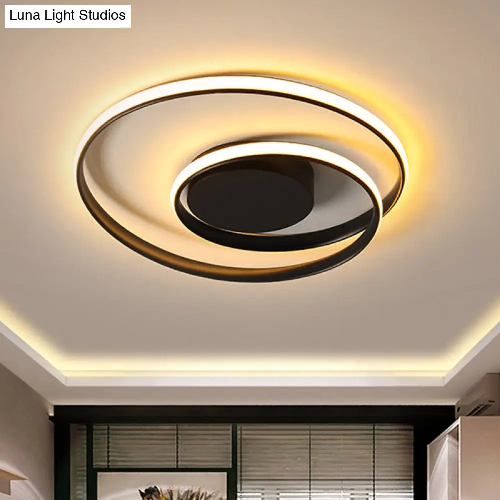 Contemporary Led Ceiling Flush Mount In Black/White - 18’/23.5’ Wide With Warm/White Light