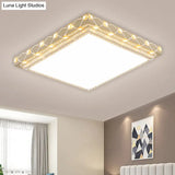 Contemporary Led Ceiling Flush Mount In White With Beveled Crystal Deco