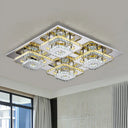 Contemporary Led Ceiling Flush Mount Light With Beveled Crystal Shade - Chrome Finish