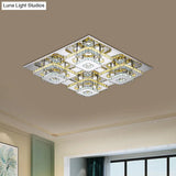 Contemporary Led Ceiling Flush Mount Light With Beveled Crystal Shade - Chrome Finish