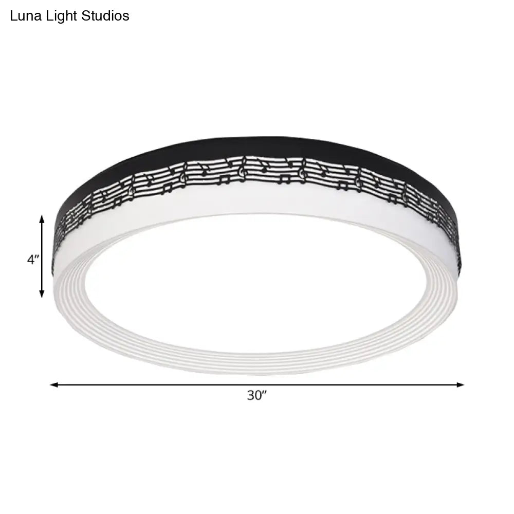Contemporary Led Ceiling Lamp In Black Round 18’/22’/30’ Dia Flush Mount With Warm/White